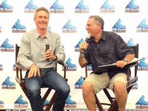 Mark Allen and Bob Babbitt share a laugh at a Tri Club of San Diego Q&A Session